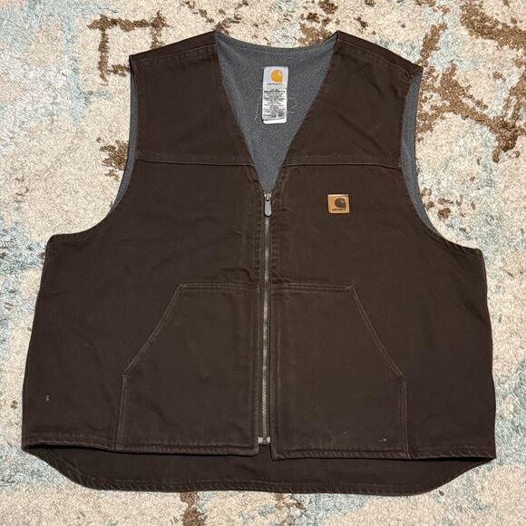 Vintage Carhartt V19 DKB Canvas Vest Size 2XL Fleece Lined Mocha Brown - Picture 1 of 8
